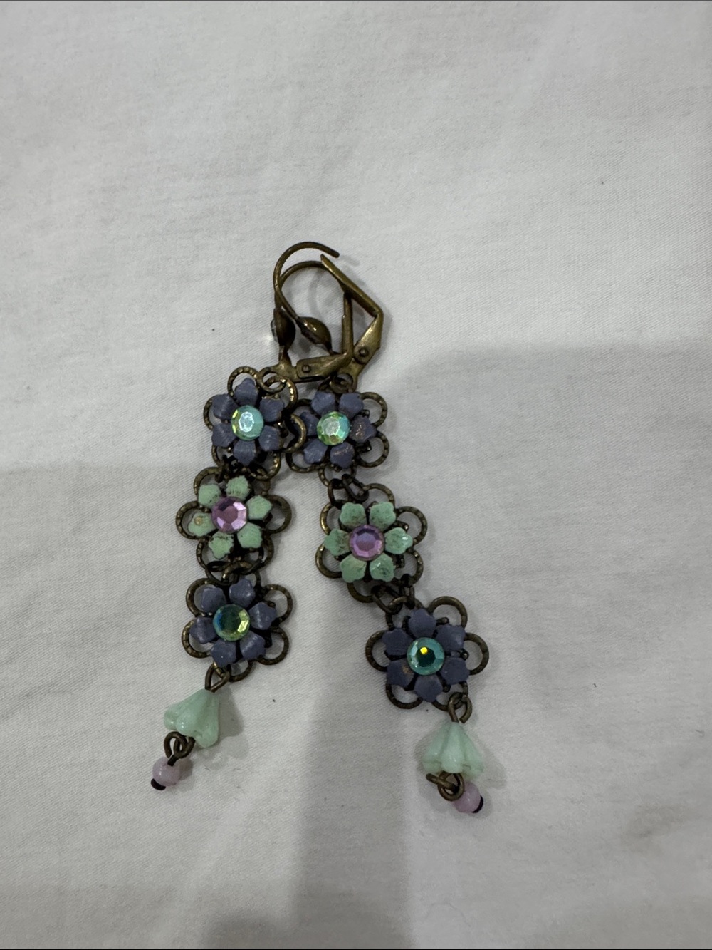 Michal Negrin Lavender and Mint Floral Drop Earrings
